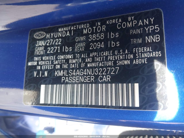 Hyundai ELANTRA SEL 2022 KMHLS4AG4NU322727 Image 9