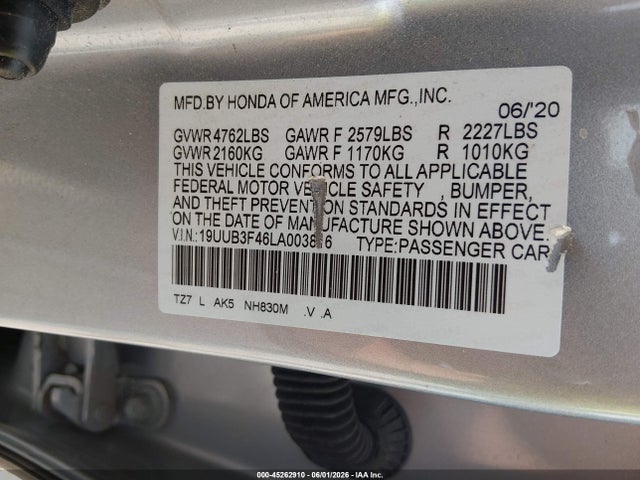 Aukcja sprzedaży 2020 Acura Tlx Tech Package, vin: 19UUB3F46LA003816, numer aukcji: 45262910