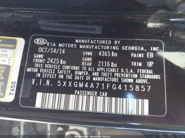 Auction sale of the 2015 Kia Optima Lx, vin: 5XXGM4A71FG415857, lot number: 45262923