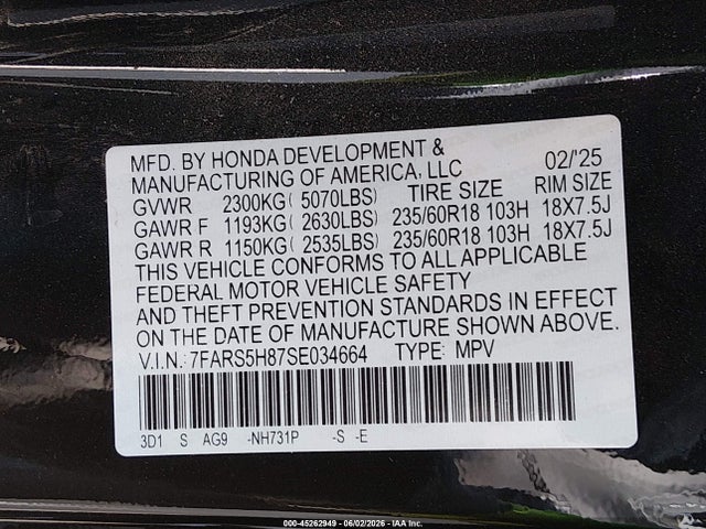 7FARS5H87SE034664 Honda Cr-v Hybrid Sport-l