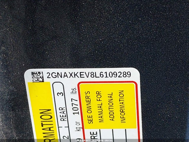 45262977 :رقم المزاد ، 2GNAXKEV8L6109289 vin ، 2020 Chevrolet Equinox Fwd Lt 1.5l Turbo مزاد بيع