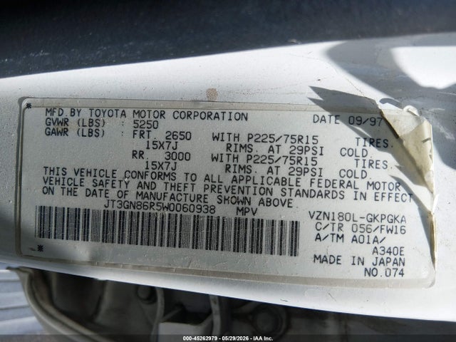 Aukcja sprzedaży 1998 Toyota 4runner Sr5 V6, vin: JT3GN86R5W0060938, numer aukcji: 45262979