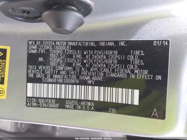 5TDBKRFH8ES009814 Toyota Highlander Le V6