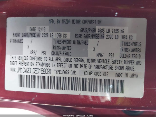Продажа на аукционе авто 2014 Mazda Mazda5 Grand Touring, vin: JM1CW2DL0E0168031, номер лота: 45263012