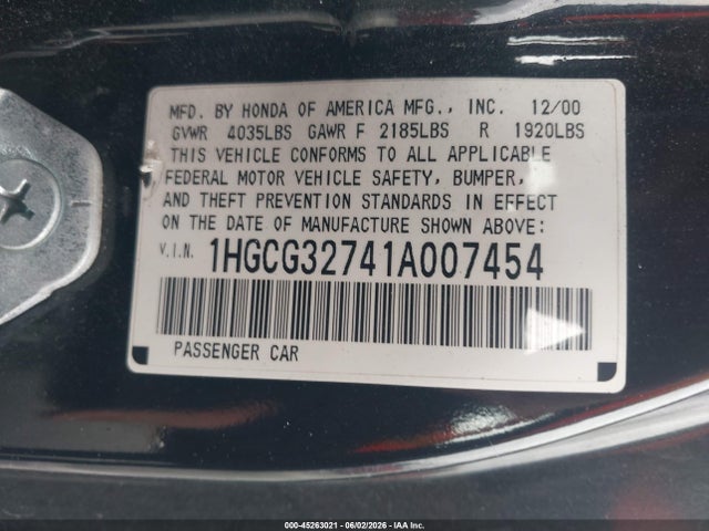 2001 Honda Accord 2.3 Ex მანქანა იყიდება აუქციონზე, vin: 1HGCG32741A007454, აუქციონის ნომერი: 45263021
