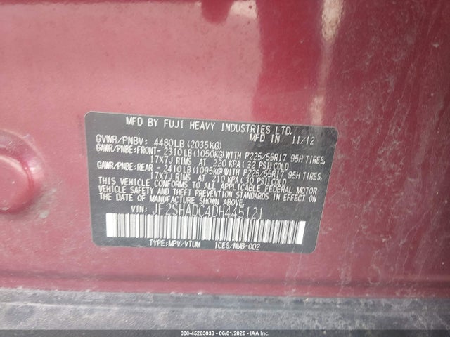Продаж на аукціоні авто 2013 Subaru Forester 2.5x Premium, vin: JF2SHADC4DH445121, номер лоту: 45263039