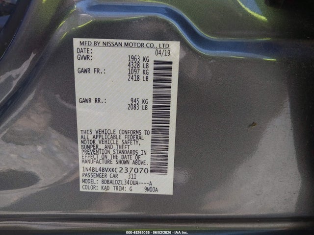 45263055 :رقم المزاد ، 1N4BL4BVXKC237070 vin ، 2019 Nissan Altima 2.5 S مزاد بيع