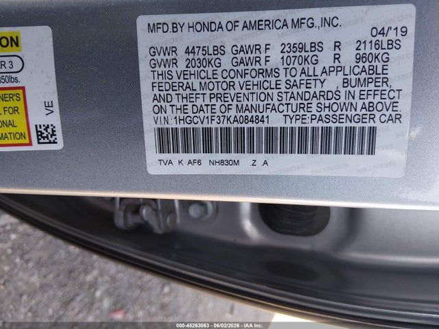 1HGCV1F37KA084841 Honda Accord Sport