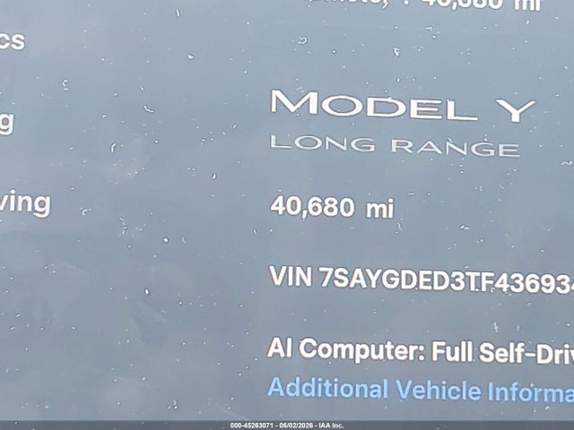 45263071 :رقم المزاد ، 7SAYGDED3TF436934 vin ، 2026 Tesla Model Y Premium Rear-wheel Drive/rear-wheel Drive مزاد بيع