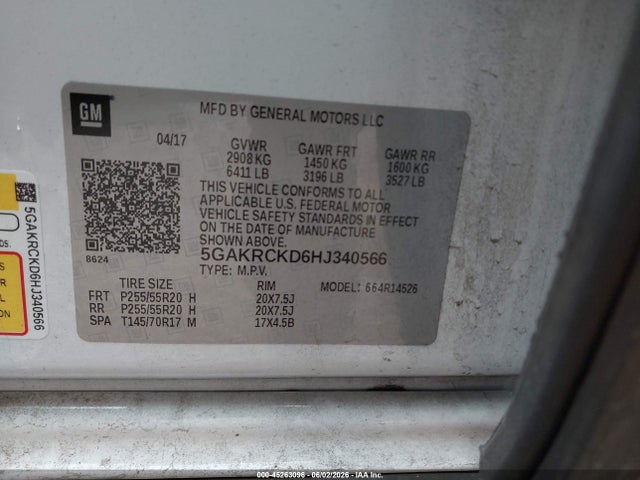 45263096 :رقم المزاد ، 5GAKRCKD6HJ340566 vin ، 2017 Buick Enclave Premium مزاد بيع