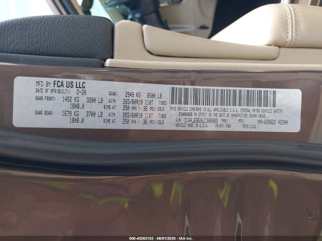 Продажа на аукционе авто 2020 Jeep Grand Cherokee Limited 4x2, vin: 1C4RJEBG9LC306483, номер лота: 45263102