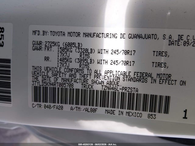 Продаж на аукціоні авто 2024 Toyota Tacoma Sr, vin: 3TYLD5KN4RT005708, номер лоту: 45263126