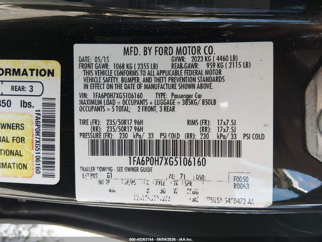 Ford FUSION SE 2016 1FA6P0H7XG5106160 Image 9