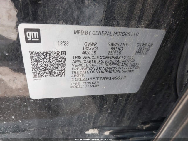 45263160 :رقم المزاد ، 1G1ZD5ST7RF148617 vin ، 2024 Chevrolet Malibu Fwd 1lt مزاد بيع