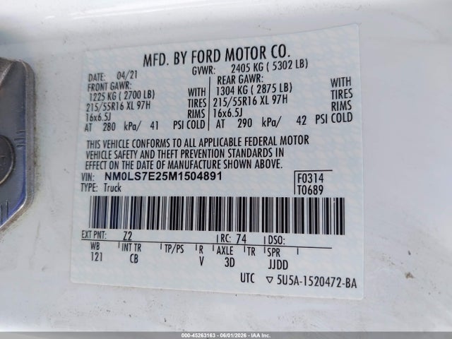 Продаж на аукціоні авто 2021 Ford Transit Connect Xl, vin: NM0LS7E25M1504891, номер лоту: 45263163