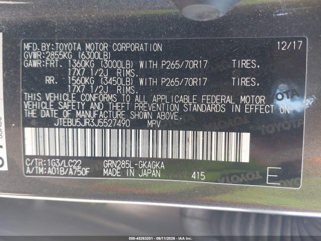 JTEBU5JR3J5527490 Toyota 4runner Trd Off Road Premium
