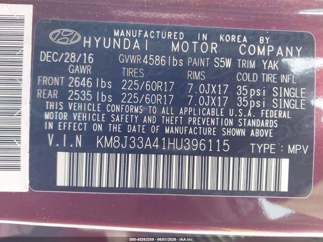 Hyundai TUCSON SE 2017 KM8J33A41HU396115 Image 9