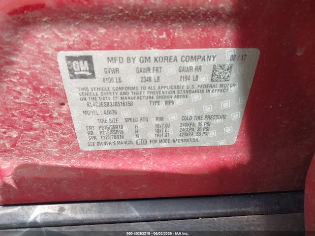 45263218 :رقم المزاد ، KL4CJESB3JB516150 vin ، 2018 Buick Encore Preferred مزاد بيع