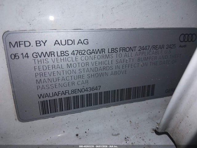 Aukcja sprzedaży 2014 Audi A4 2.0t Premium, vin: WAUAFAFL8EN043647, numer aukcji: 45263228