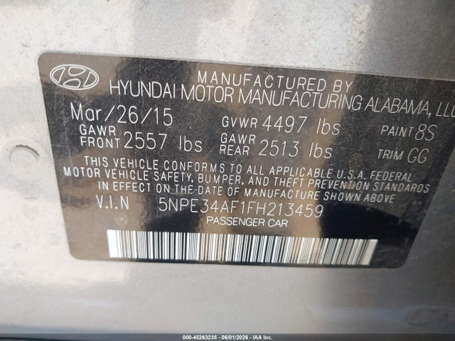 Hyundai Sonata Limited 2015 5NPE34AF1FH213459 Image 9