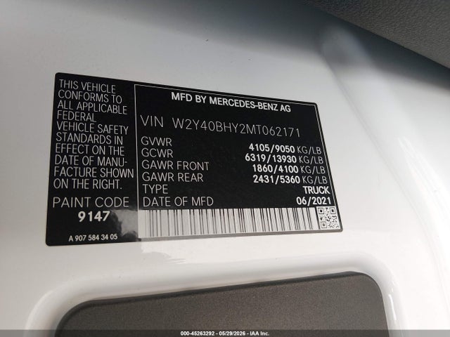 Продаж на аукціоні авто 2021 Freightliner Sprinter 2500 Standard Roof I4, vin: W2Y40BHY2MT062171, номер лоту: 45263292