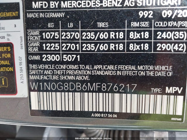 Продаж на аукціоні авто 2021 Mercedes-benz Glc 300 Suv, vin: W1N0G8DB6MF876217, номер лоту: 45263298