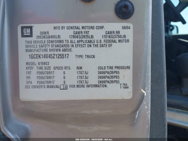 45263306 :رقم المزاد ، 1GCEK14V45Z125517 vin ، 2005 Chevrolet Silverado 1500 Work Truck مزاد بيع