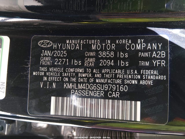 Aukcja sprzedaży 2025 Hyundai Elantra Sel Sport, vin: KMHLM4DG6SU979160, numer aukcji: 45263307