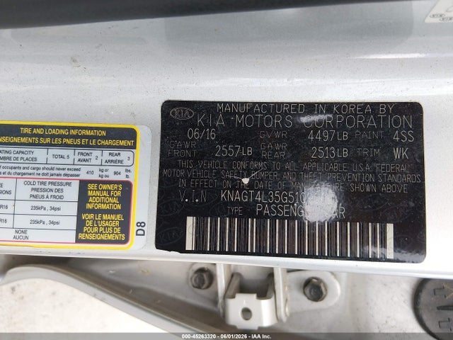 Aukcja sprzedaży 2016 Kia Optima Lx, vin: KNAGT4L35G5109602, numer aukcji: 45263320