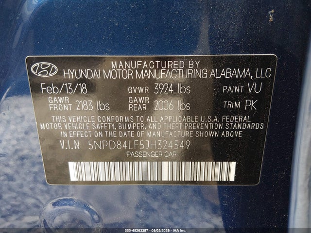 Hyundai ELANTRA SEL 2018 5NPD84LF5JH324549 Image 9