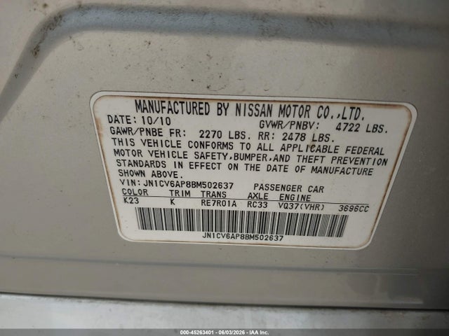 Продажа на аукционе авто 2011 Infiniti G37 Journey, vin: JN1CV6AP8BM502637, номер лота: 45263401
