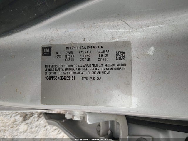45263403 :رقم المزاد ، 1G4PP5SK8D4239151 vin ، 2013 Buick Verano مزاد بيع