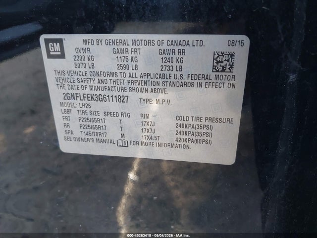 Chevrolet EQUINOX LT 2016 2GNFLFEK3G6111827 Image 9