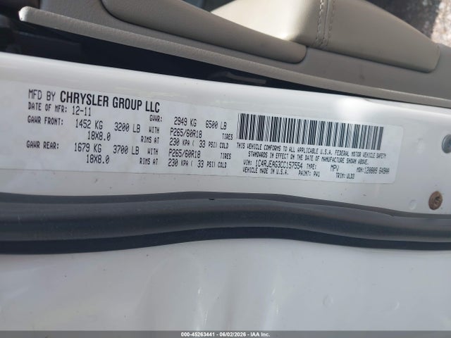 2012 Jeep Grand Cherokee Laredo მანქანა იყიდება აუქციონზე, vin: 1C4RJEAG3CC157554, აუქციონის ნომერი: 45263441