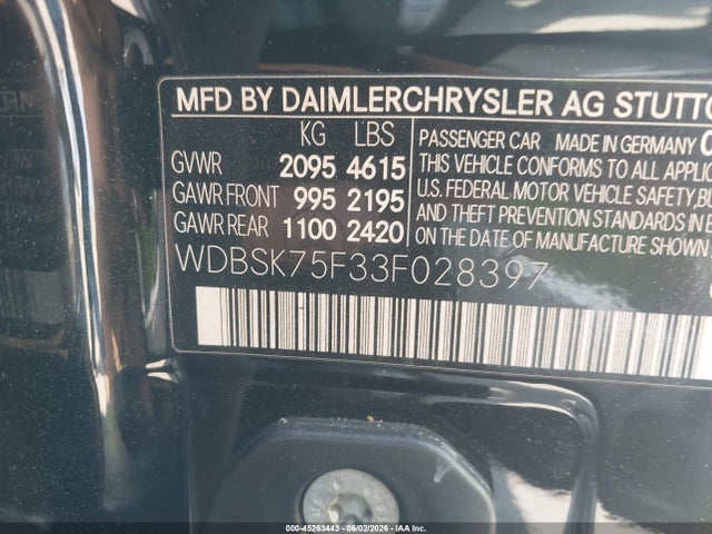 Продажа на аукционе авто 2003 Mercedes-benz Sl 500, vin: WDBSK75F33F028397, номер лота: 45263443