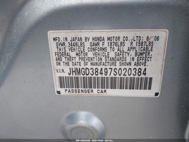 2007 Honda Fit მანქანა იყიდება აუქციონზე, vin: JHMGD38497S020384, აუქციონის ნომერი: 45263455