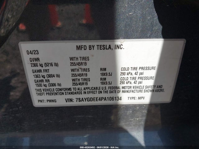 45263492 :رقم المزاد ، 7SAYGDEE4PA106134 vin ، 2023 Tesla Model Y مزاد بيع
