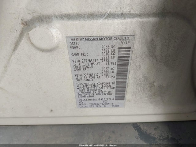 Aukcja sprzedaży 2014 Nissan Rogue Sv, vin: 5N1AT2MT9EC861254, numer aukcji: 45263493