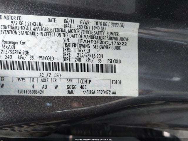 Aukcja sprzedaży 2012 Ford Focus Se, vin: 1FAHP3F20CL175222, numer aukcji: 45263500