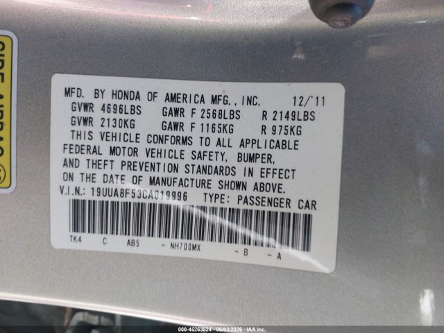 Aukcja sprzedaży 2012 Acura Tl 3.5, vin: 19UUA8F53CA019996, numer aukcji: 45263524