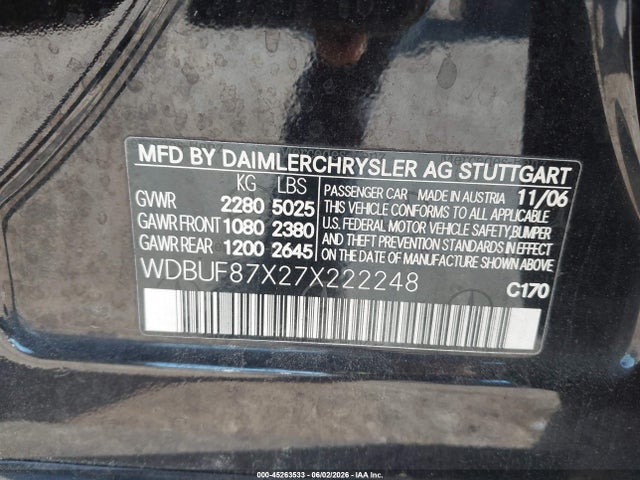 Aukcja sprzedaży 2007 Mercedes-benz E 350 4matic, vin: WDBUF87X27X222248, numer aukcji: 45263533