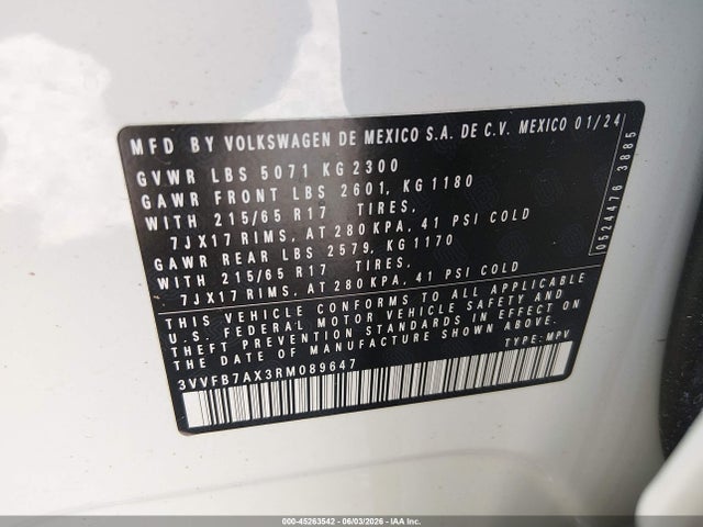 3VVFB7AX3RM089647 Volkswagen Tiguan 2.0t S