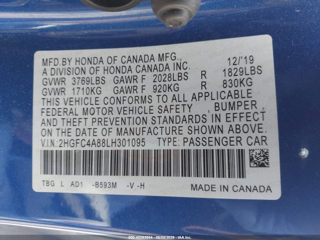 Honda Civic Sport 2020 2HGFC4A88LH301095 Image 9