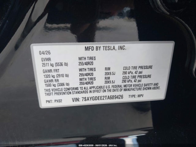 45263559 :رقم المزاد ، 7SAYGDEE2TA689426 vin ، 2026 Tesla Model Y All-wheel Drive/long Range Launch Series/premium All-wheel Drive مزاد بيع