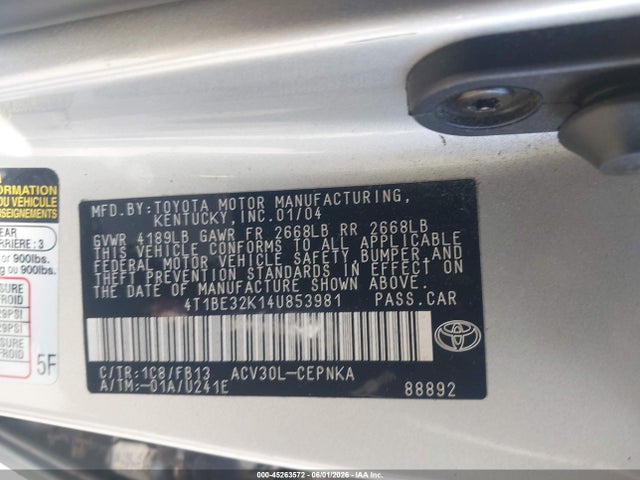 Продаж на аукціоні авто 2004 Toyota Camry Le, vin: 4T1BE32K14U853981, номер лоту: 45263572