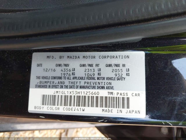 2017 Mazda Mazda6 Grand Touring მანქანა იყიდება აუქციონზე, vin: JM1GL1X53H1125660, აუქციონის ნომერი: 45263574