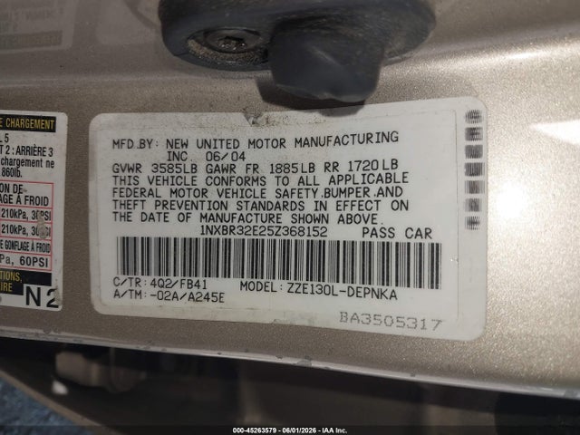Продажа на аукционе авто 2005 Toyota Corolla Le, vin: 1NXBR32E25Z368152, номер лота: 45263579