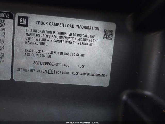 45263590 :رقم المزاد ، 3GTU2VEC8FG111430 vin ، 2015 Gmc Sierra 1500 Slt مزاد بيع