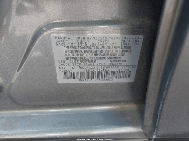 Продажа на аукционе авто 2017 Nissan Sentra Sv, vin: 3N1AB7AP7HY303865, номер лота: 45263591