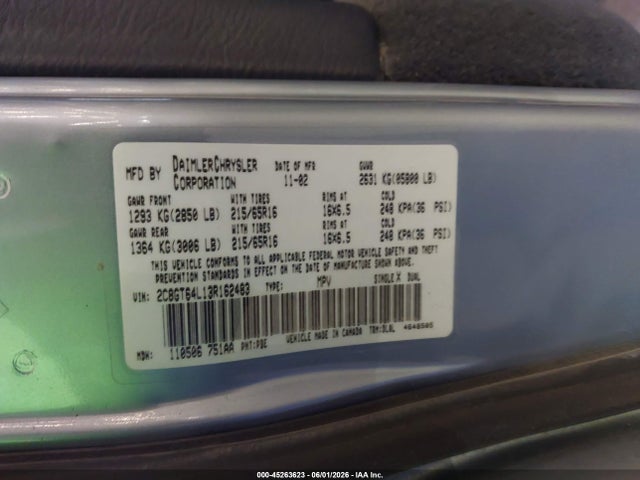 Продаж на аукціоні авто 2003 Chrysler Town & Country Limited, vin: 2C8GT64L13R162483, номер лоту: 45263623